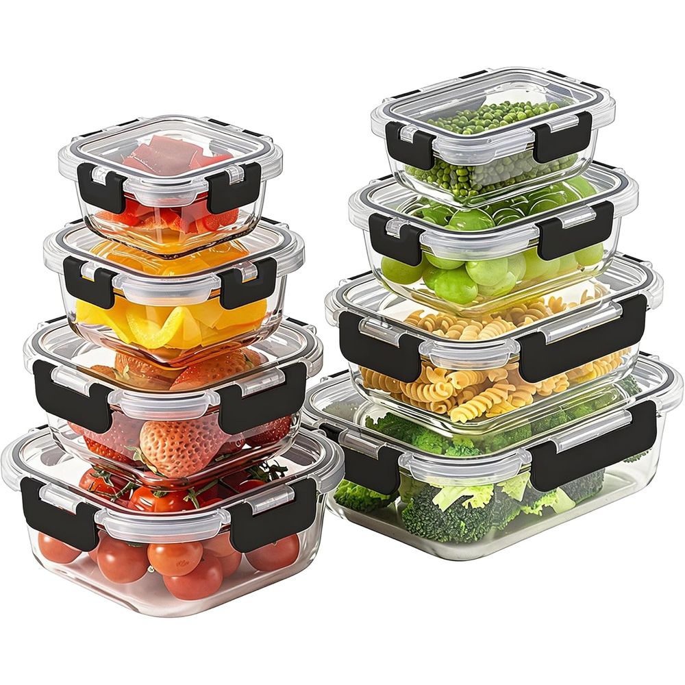 Food Storage Glass Set - 8-częściowy zestaw do przechowywania żywności z