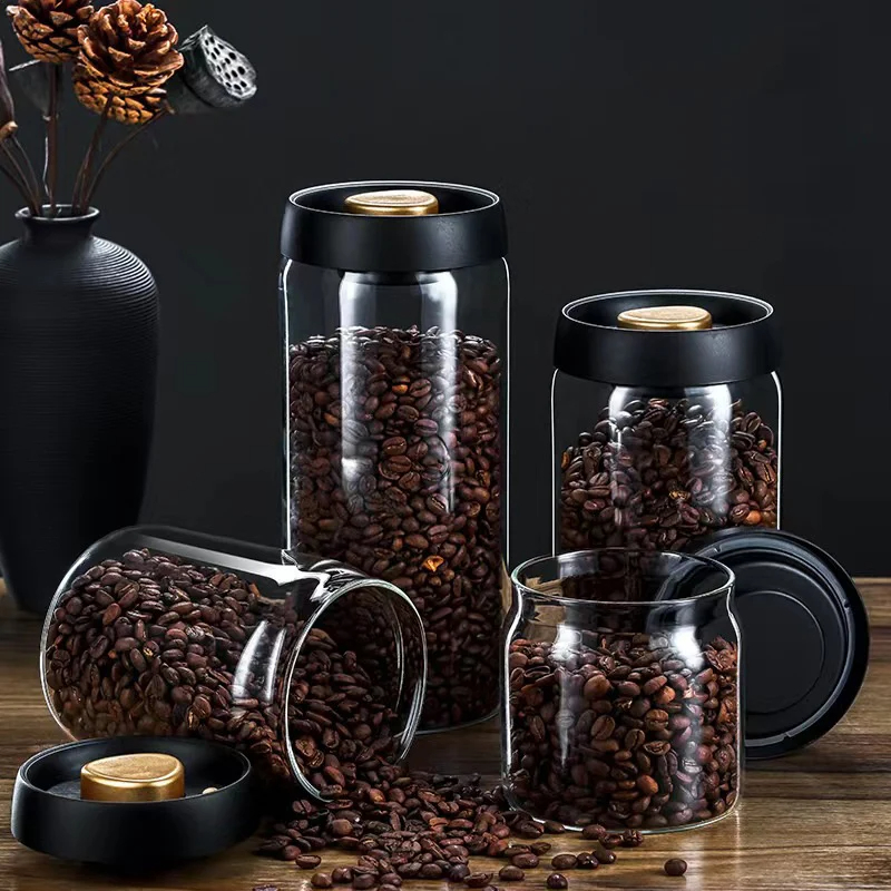 Food Storage Glass Set - Słoik próżniowy na ziarna kawy, przezroczysty