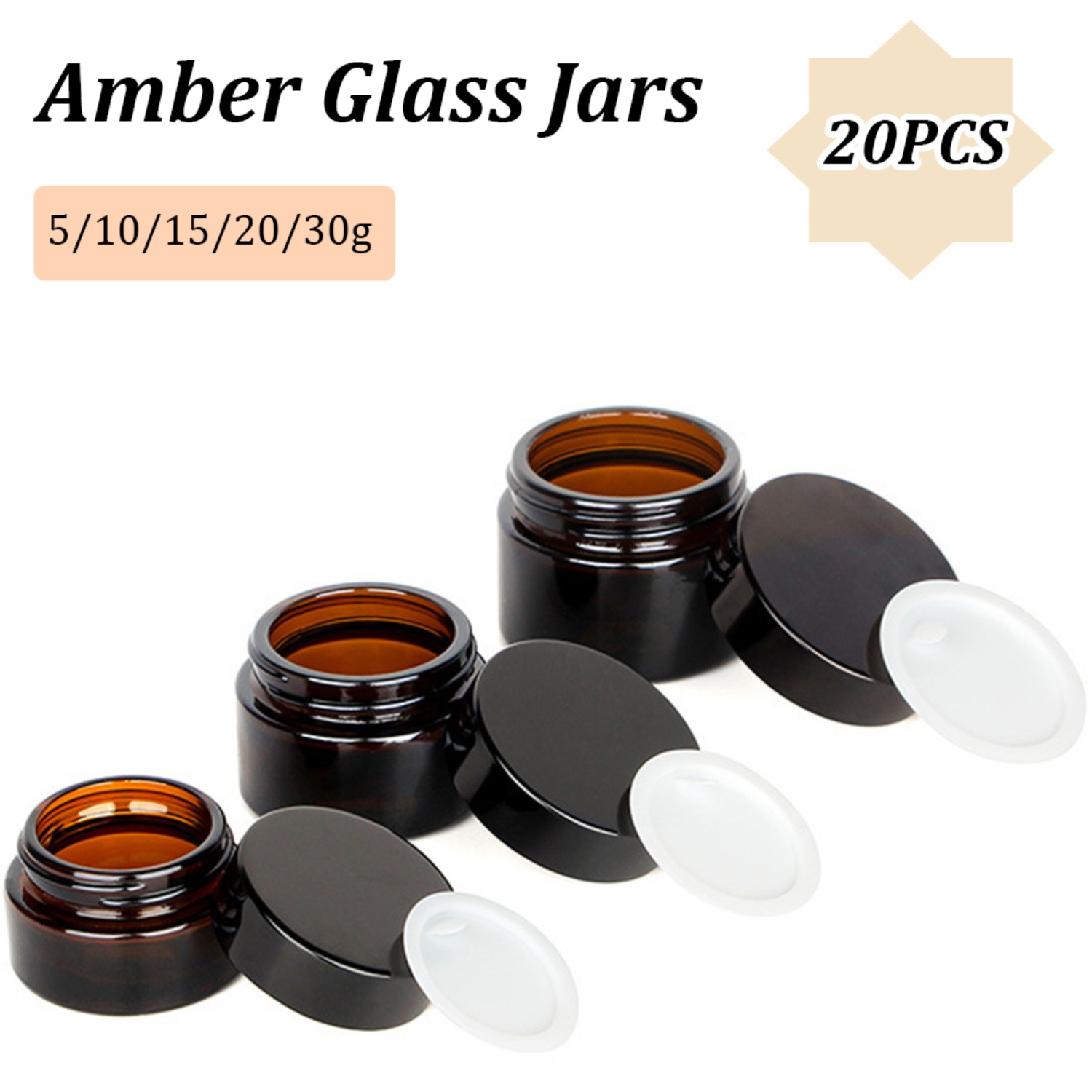 Food Storage Glass Set - 20 SZTUK małych bursztynowych szklanych słoików