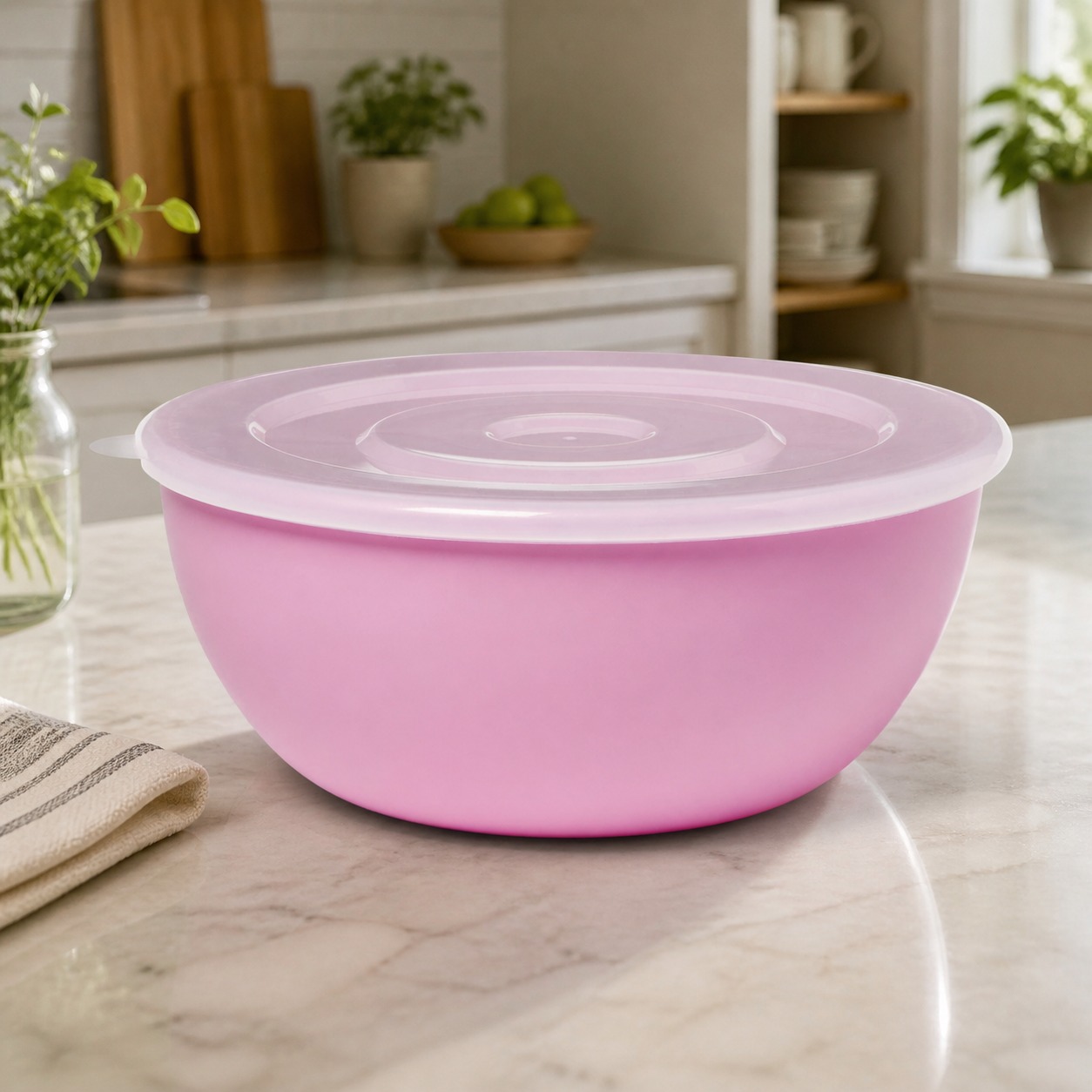 Food Storage Containers With Lids - Różowa miska z dopasowaną pokrywką, trwały