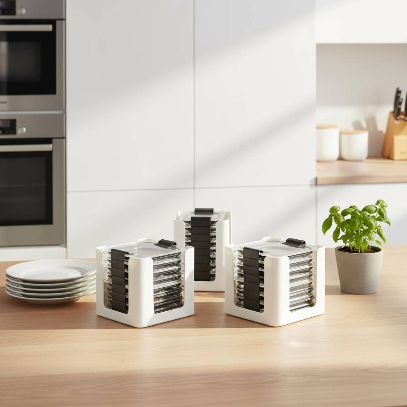 Food Storage Containers With Lids - 3-częściowy organizer na pokrywki, prostokątny pojemnik